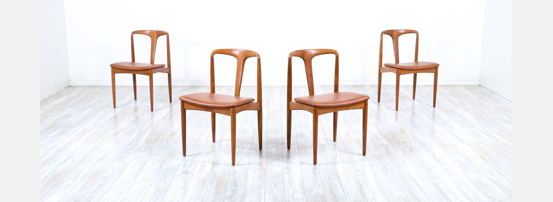 Johannes Andersen "Juliane" Teak & Leather Dining Chairs for Uldum Møbelfabrik Image