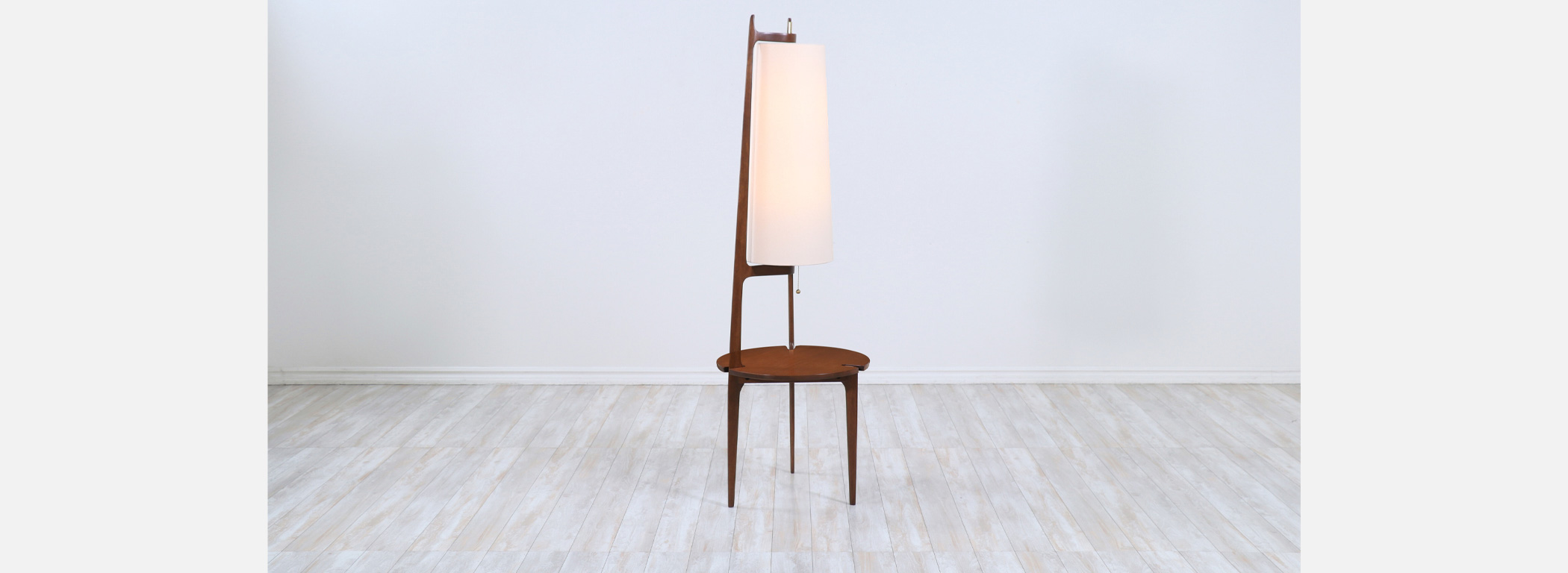 California Modern Sculpted Walnut Floor Lamp with Side Table by Modeline Image
