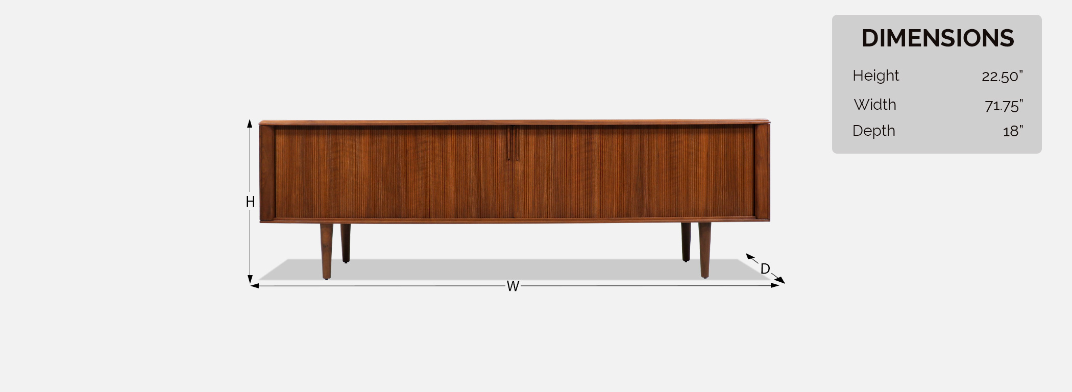 Vintage Mid-Century Modern Low-Profile Tambour-Door Credenza by