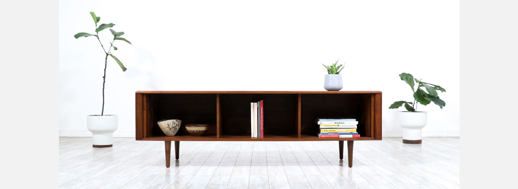 Vintage Mid-Century Modern Low-Profile Tambour-Door Credenza by