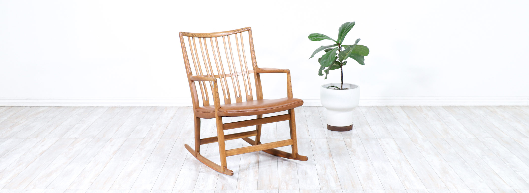 Hans J. Wegner ML-33 Leather & Teak Rocking Chair for Mikael Laursen Image
