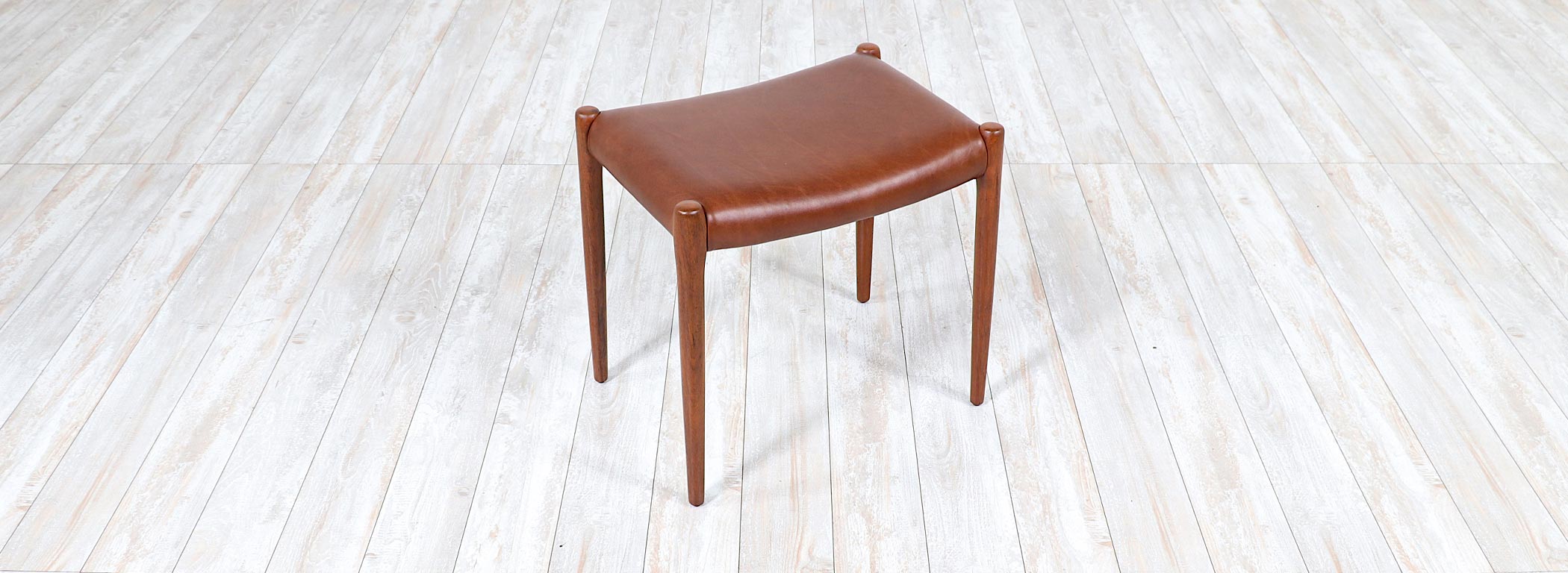 Niels Møller Model-80A Teak & Cognac Leather Stool for J.L. Møllers Image