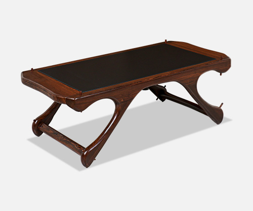 Don Shoemaker Sculpted Rosewood & Leather Coffee Table for Señal