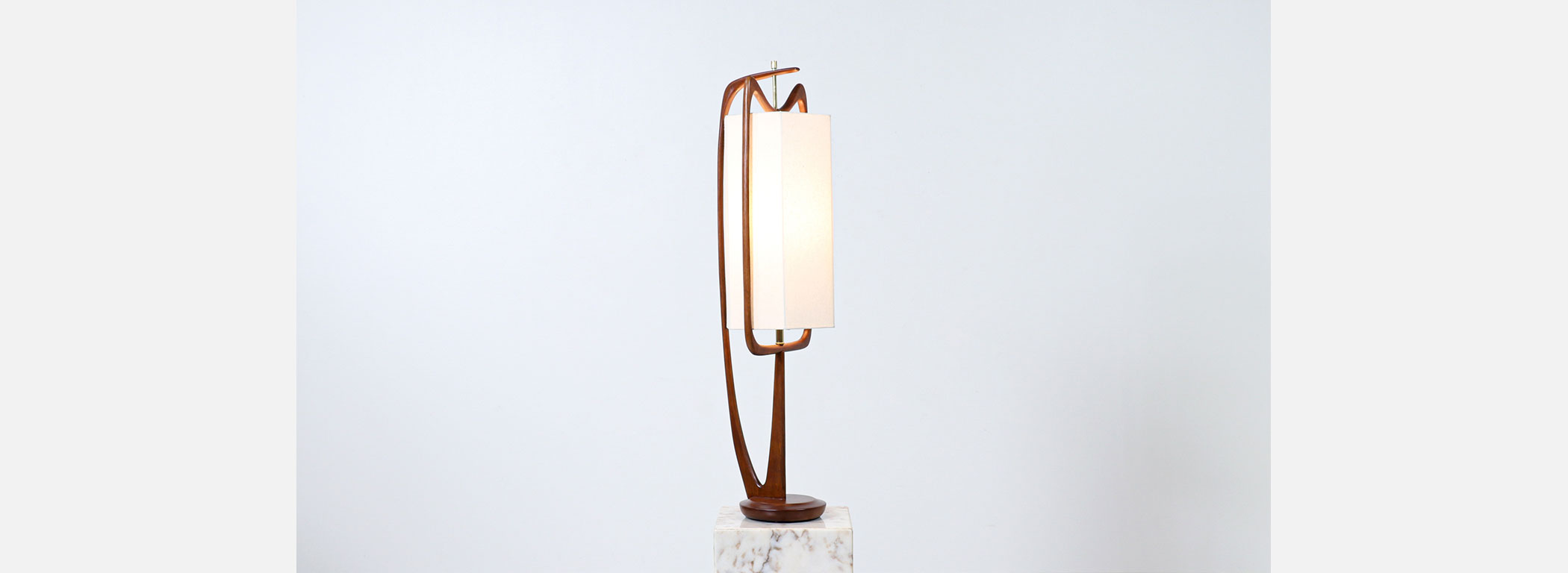 Modeline of California Sculpted Walnut Lamp with New Linen Shade Image