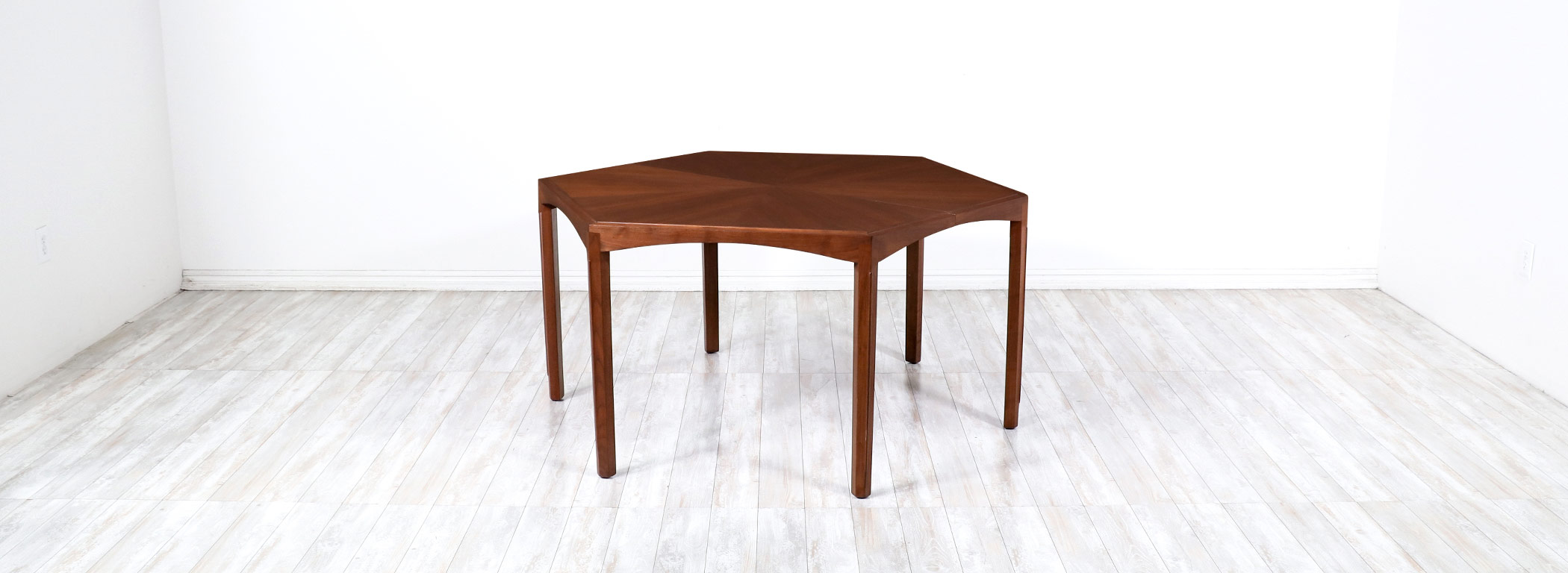 Mid-Century Modern Expanding Hexagonal Walnut Dining Table Image