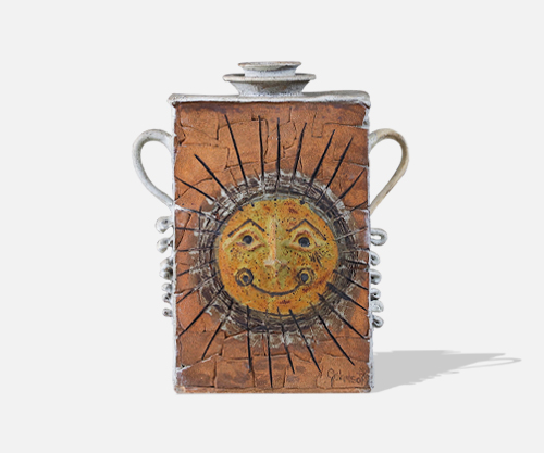 Vintage Studio Ceramic Sun Figure Pottery, Signed Johnson | Danish