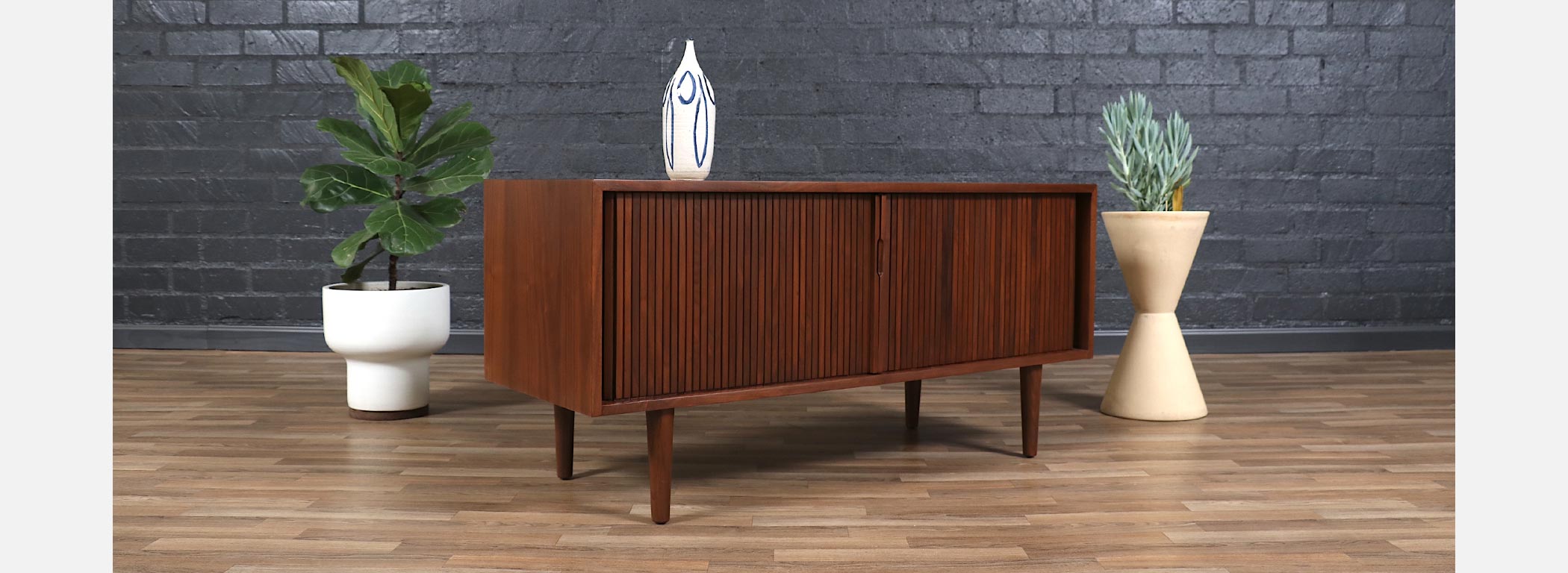 Milo Baughman Tambour-Door Low Credenza with Record Holder Image