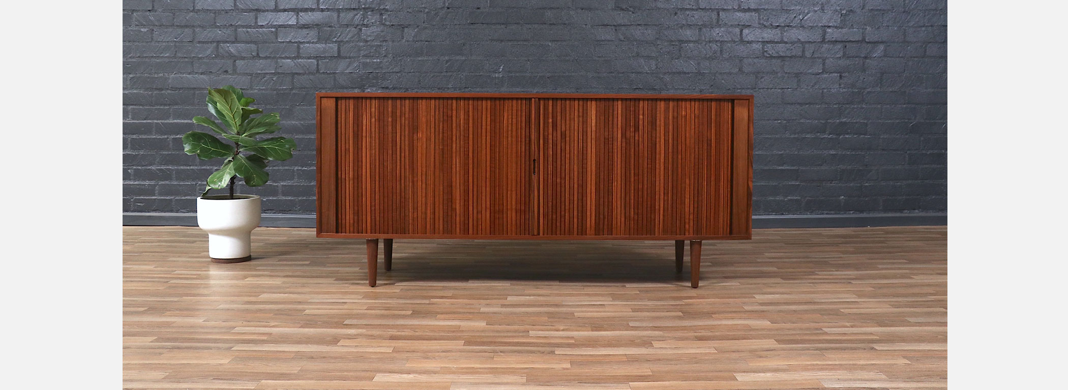 Vintage Mid-Century Walnut Tambour-Door Credenza Image