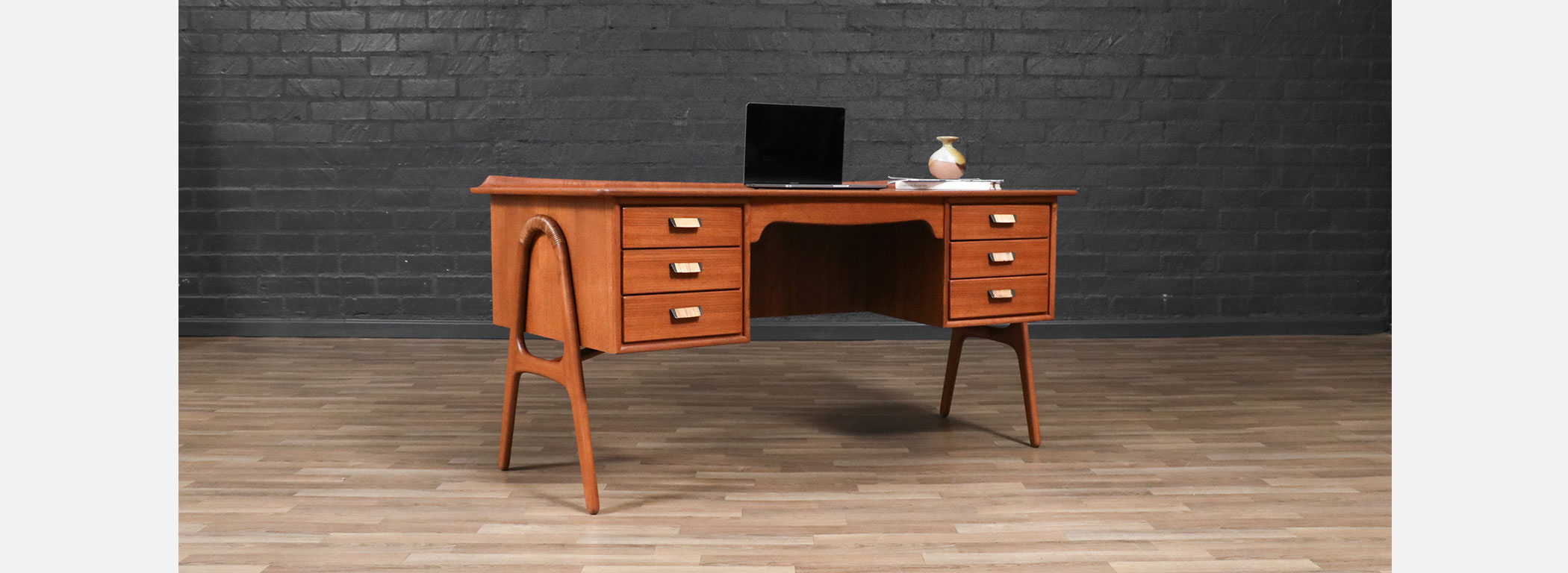 Svend A. Madsen Teak & Cane Desk w/ Bookcase for Sigurd Hansen Image