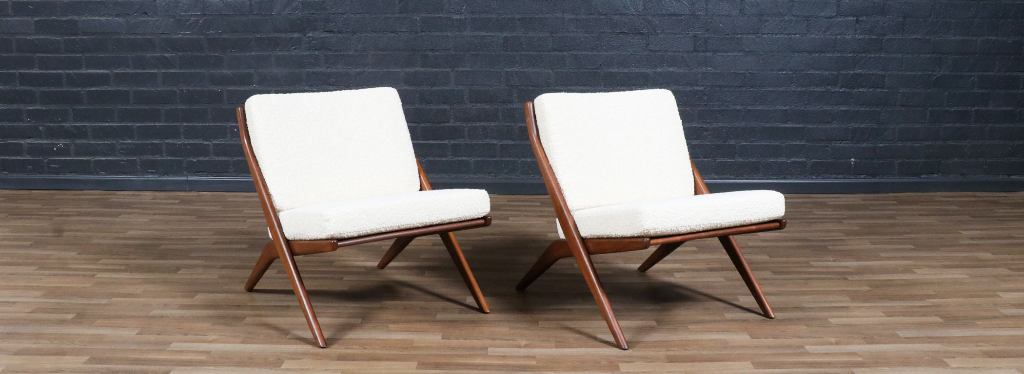 Folke Ohlsson "Scissor" Sculpted Walnut Lounge Chairs for Dux Image