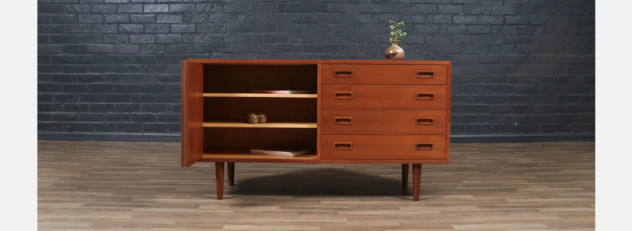 Carlo Jensen Bi-Folding Door Teak Credenza for Hundevad & Co