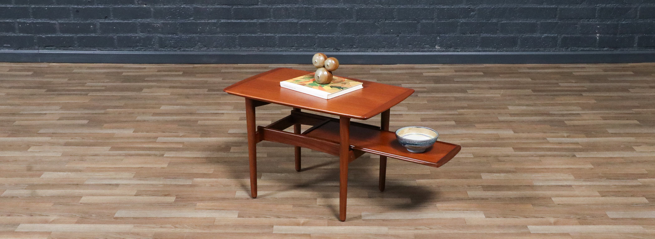 H.W. Klein Teak Side Table w/ Pull Out Tray for Bramin | Danish