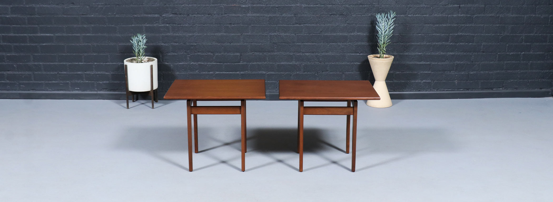 Jens Risom Floating Top Walnut Side Tables | Danish Modern L.A.