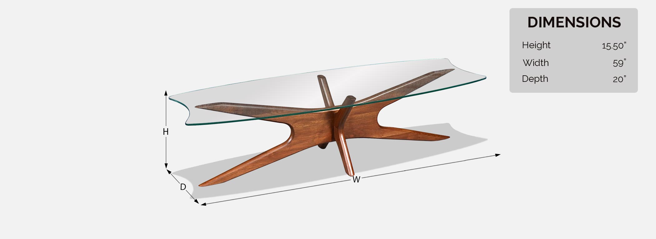 Adrian Pearsall 893-TGO Coffee Table w/ Stingray Glass Top