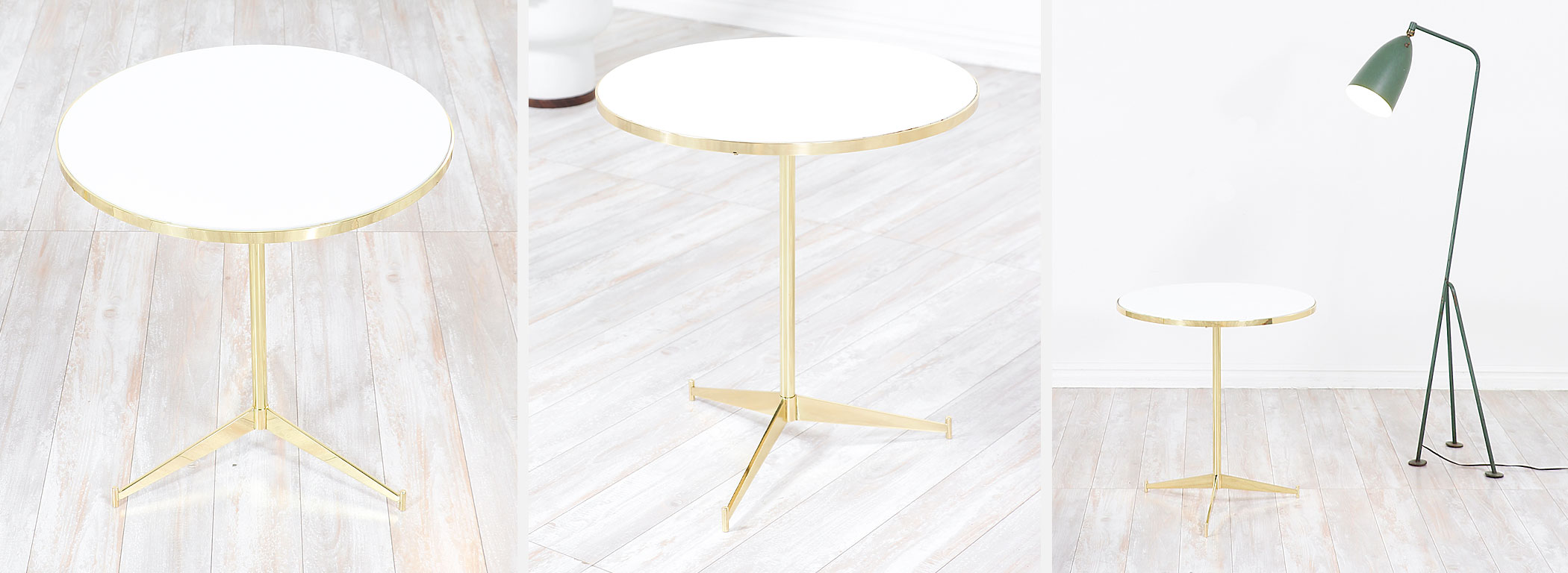 Paul McCobb ”Cigarette” Brass Tripod Side Tables for Directional