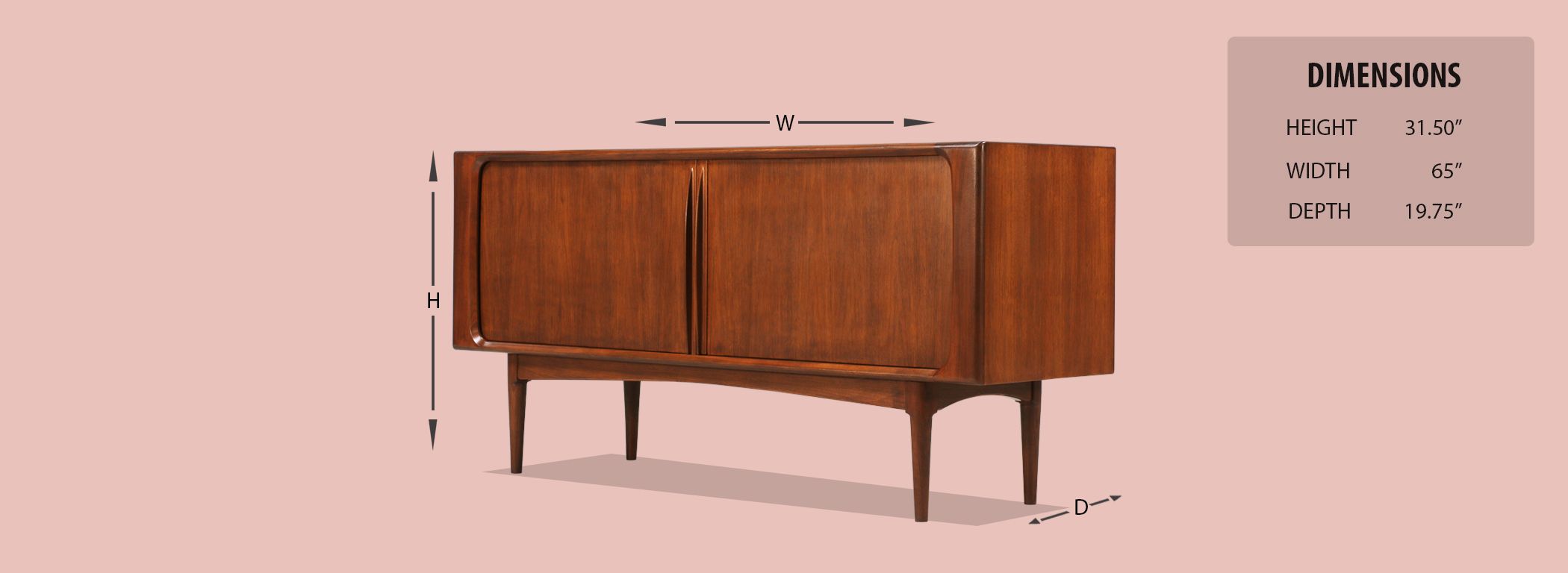 Danish Modern Tambour-Door Credenza by Bernhard Pedersen and Son