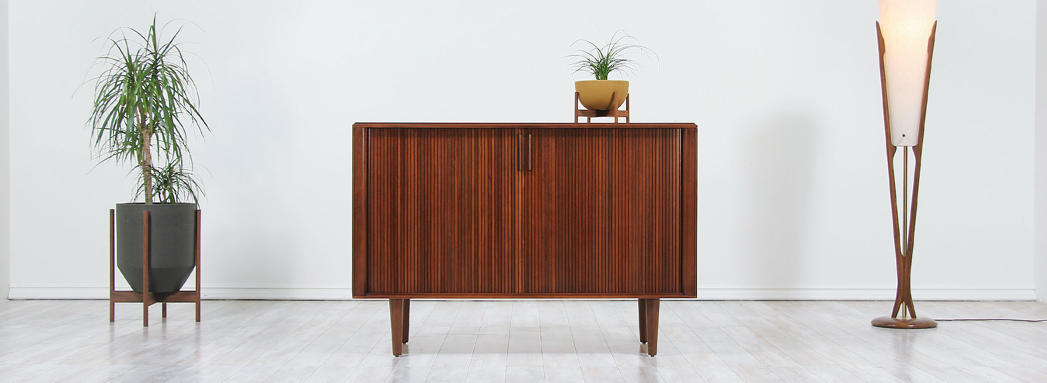Mid-Century Tambour-Door Walnut Credenza by Barzilay Image