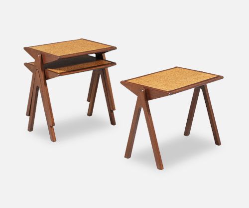 Bob Roukema Cork Top Nesting Tables for Jon Jansen | Danish Modern L.A.