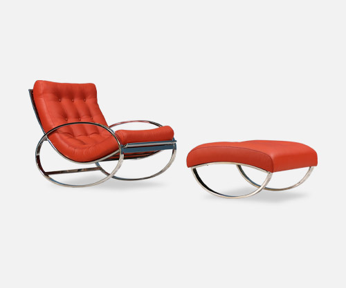 ♡愛らしいミニョネット&レアなセダンチェアのセット・アンティーク♡ Renato Zevi Chrome & Leather Rocking Chair with Ottoman for Selig