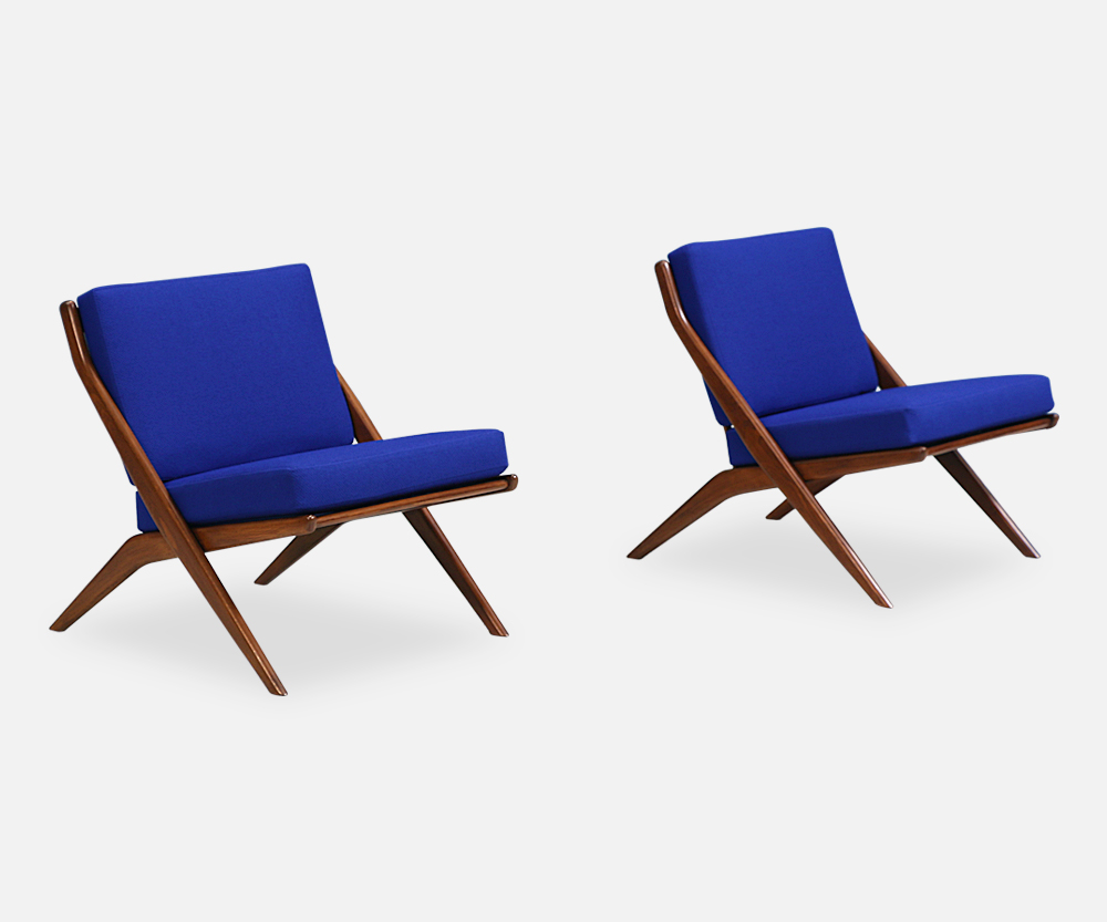 MidCentury Modern “Scissor” Lounge Chairs by Folke Ohlsson for Dux Danish Modern L.A.